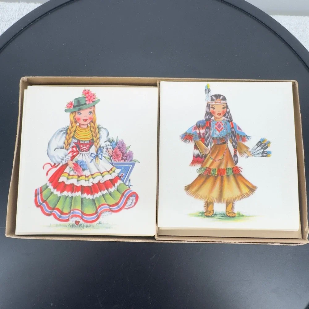 VTG NOS 50sTichnor Brothers Dolls of Many Lands 18 Correspondence Stationary Set